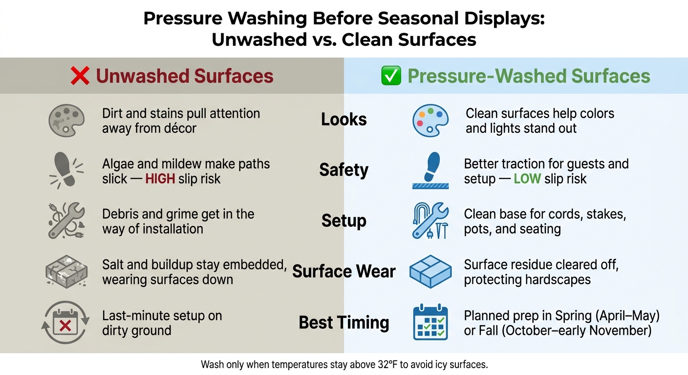 Pressure Washing Before Seasonal Displays: Unwashed vs. Clean Surfaces