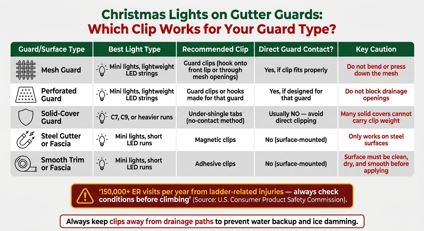 Christmas Lights on Gutter Guards: Clip Method by Guard Type