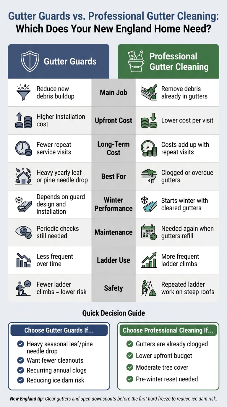 Gutter Guards vs. Professional Gutter Cleaning: New England Home Guide