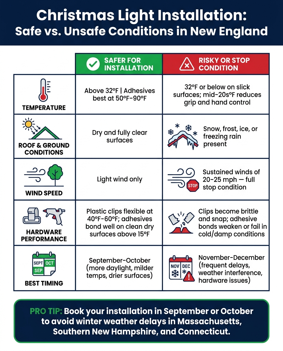 Christmas Light Installation: Safe vs. Unsafe Conditions in New England