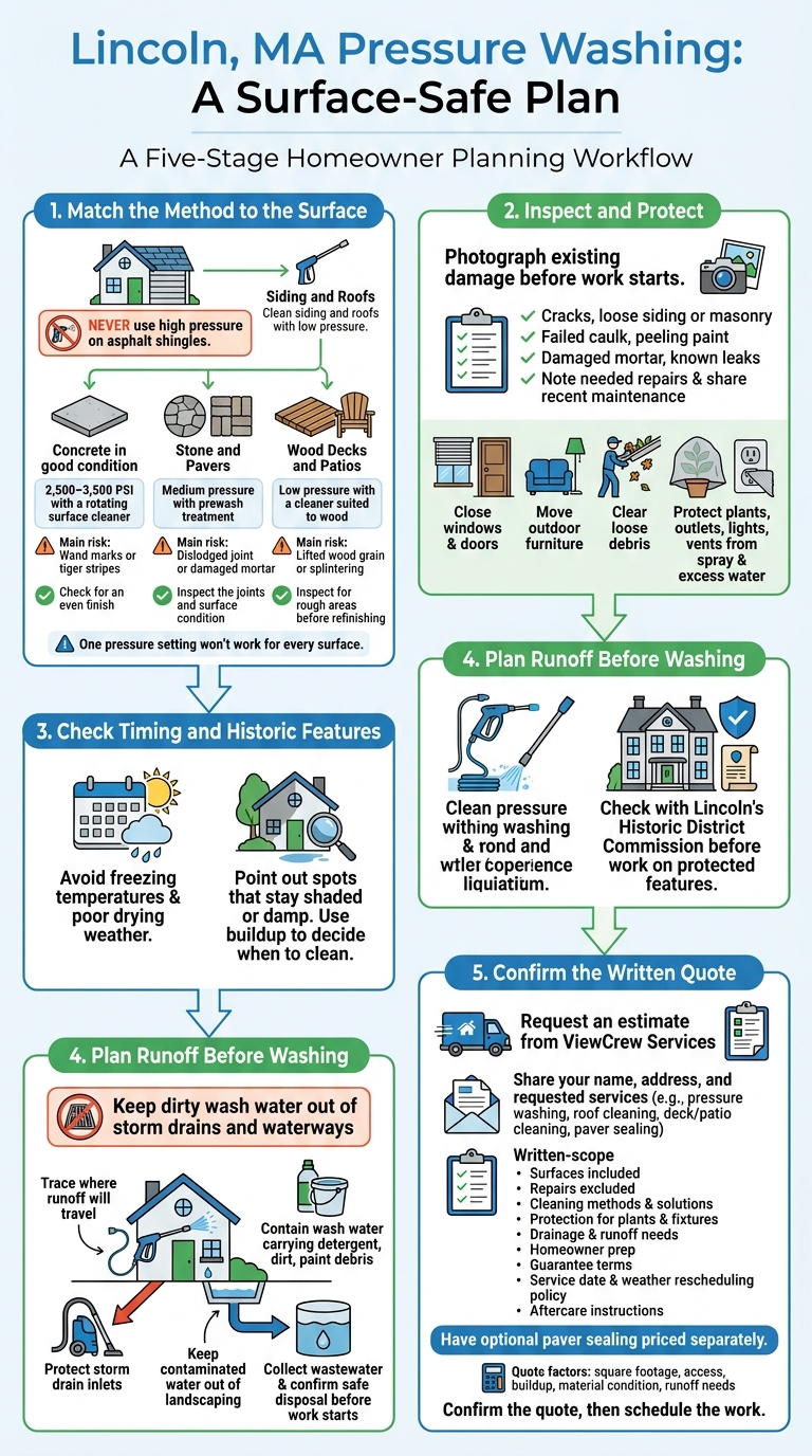 Lincoln, MA Pressure Washing: A Surface-Safe Plan