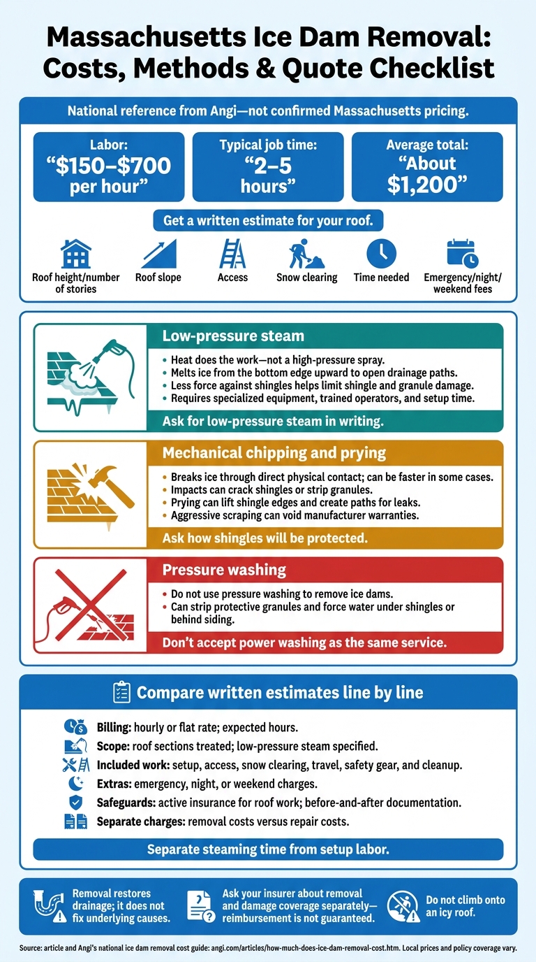 Massachusetts Ice Dam Removal: Costs, Methods & Quote Checklist