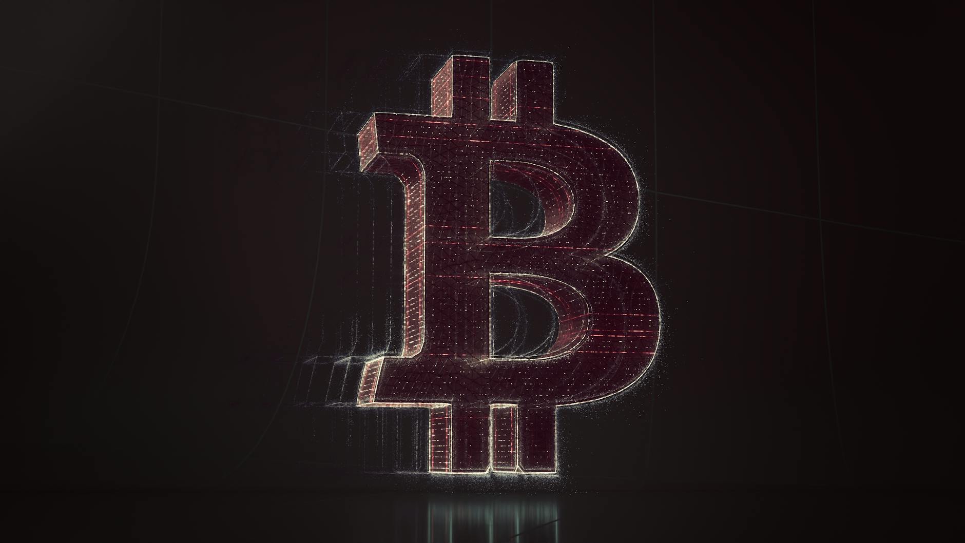 3D depiction of the Bitcoin symbol with a digital, futuristic glow.