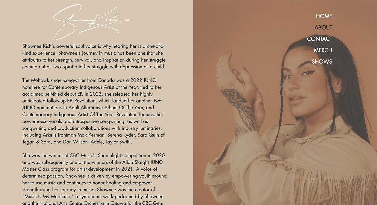 Shawnee Kish's about webpage.