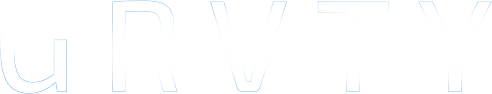 The word GRVITY in large, light blue outlined letters on a white background.