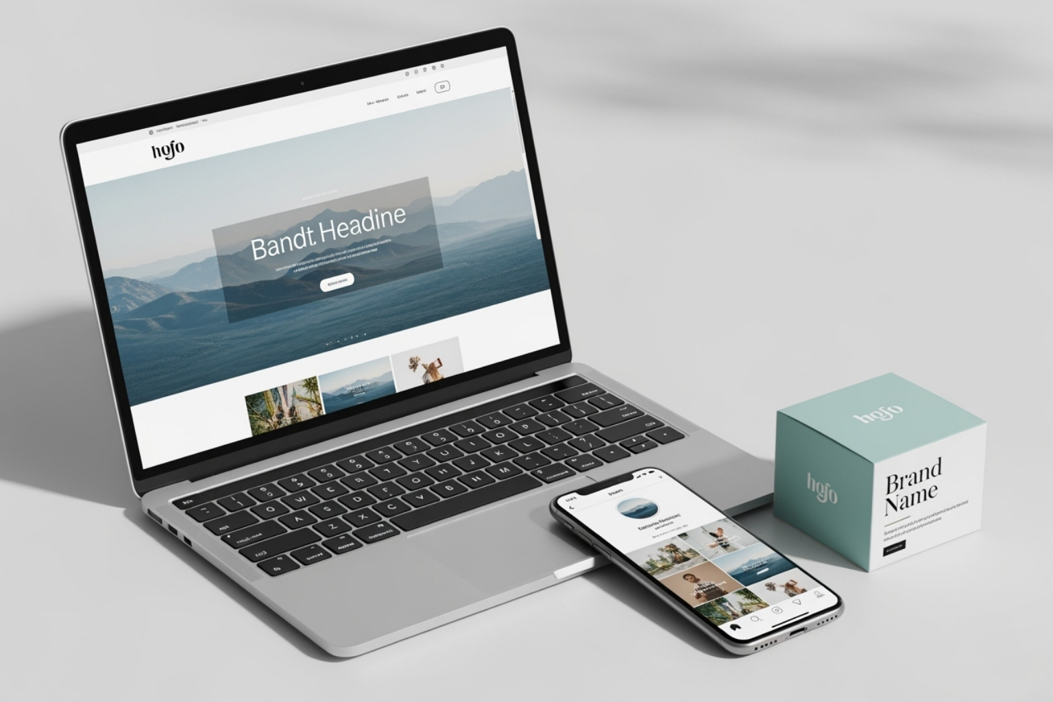 Image showcasing a cohesive brand identity across a website, social media, and packaging - brand building marketing