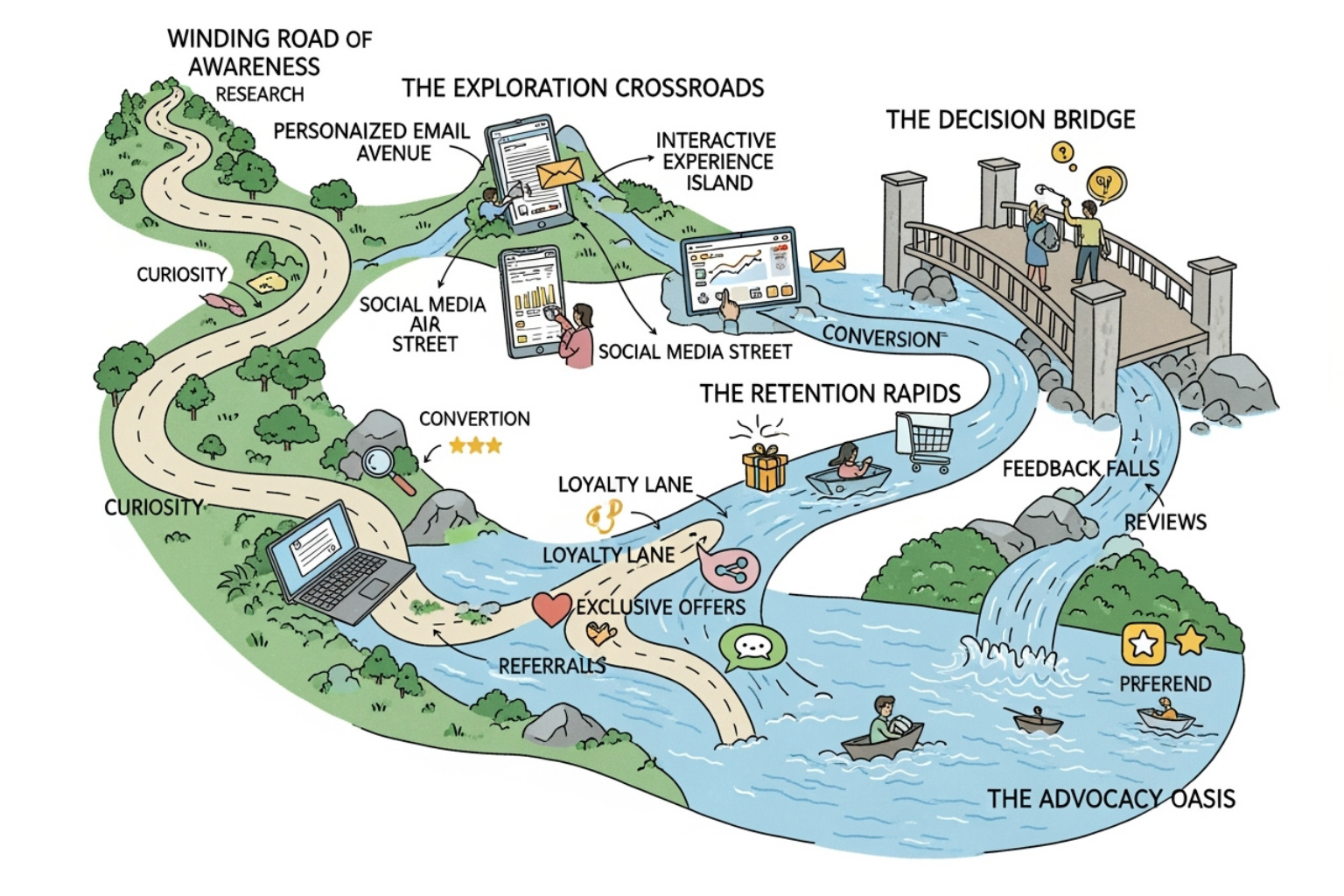 A customer journey map showing personalized touchpoints at each stage, from awareness to conversion and retention - data-driven creative campaigns