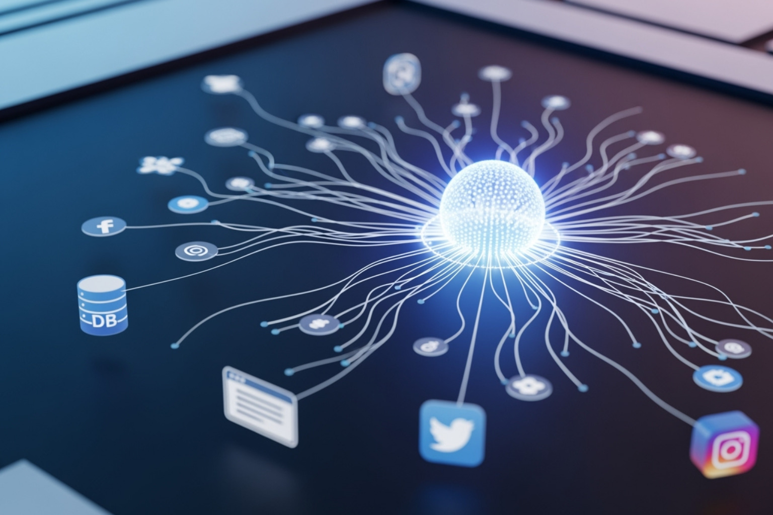 central hub connecting various data sources like CRM, web analytics, and social media - data-driven marketing strategies
