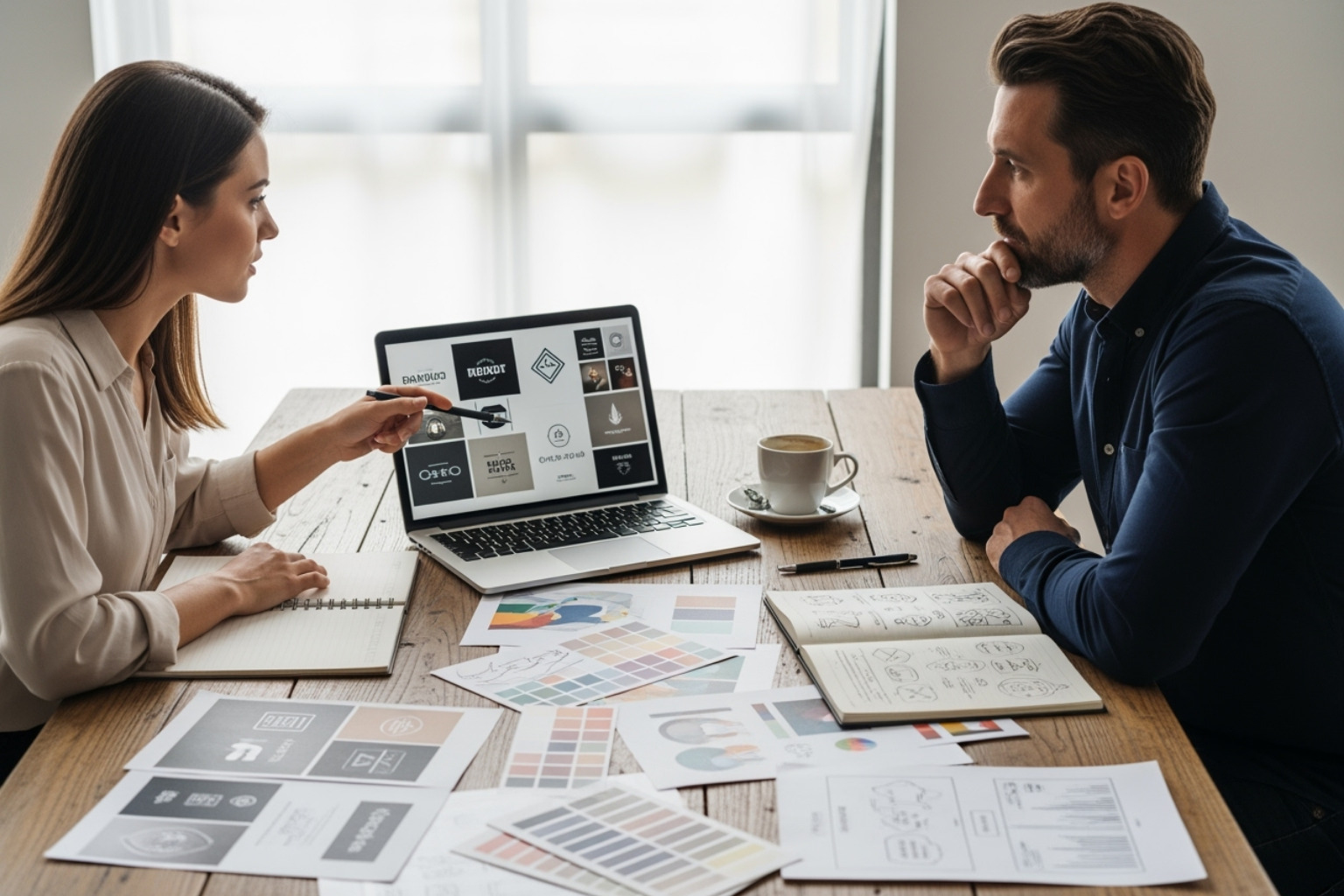 business owner collaborating with a branding expert - branding services for small business