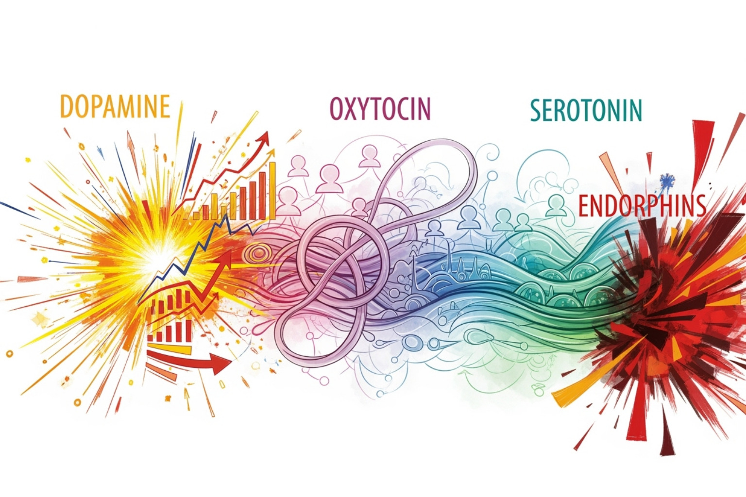 illustration of the DOSE method (Dopamine, Oxytocin, Serotonin, Endorphins) with marketing examples - brand campaign strategy