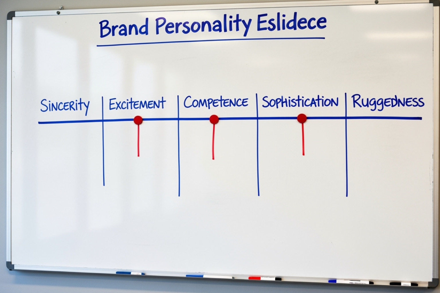 A completed brand personality slider exercise on a whiteboard - branding exercises for startups