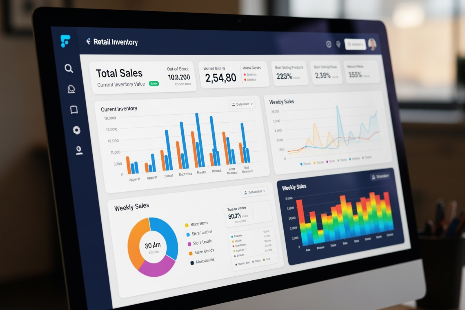Dashboard showing inventory levels and store analytics - retail visibility solutions
