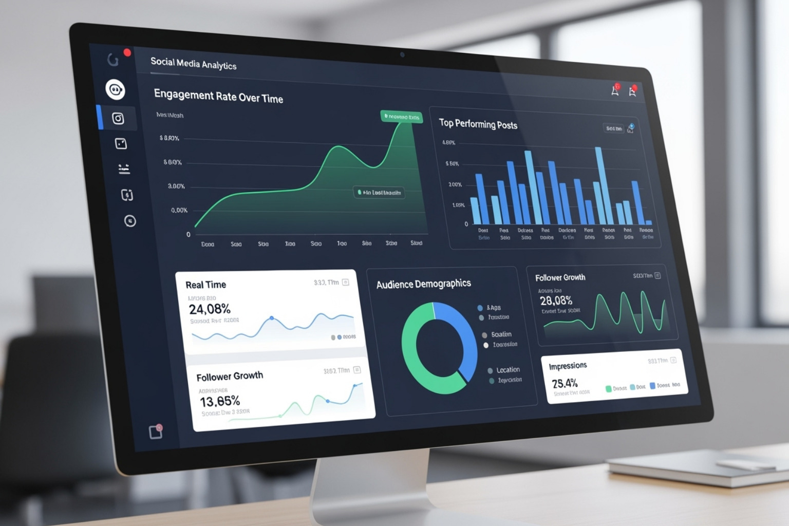 social media analytics dashboard highlighting engagement rates - tracking mobile marketing performance