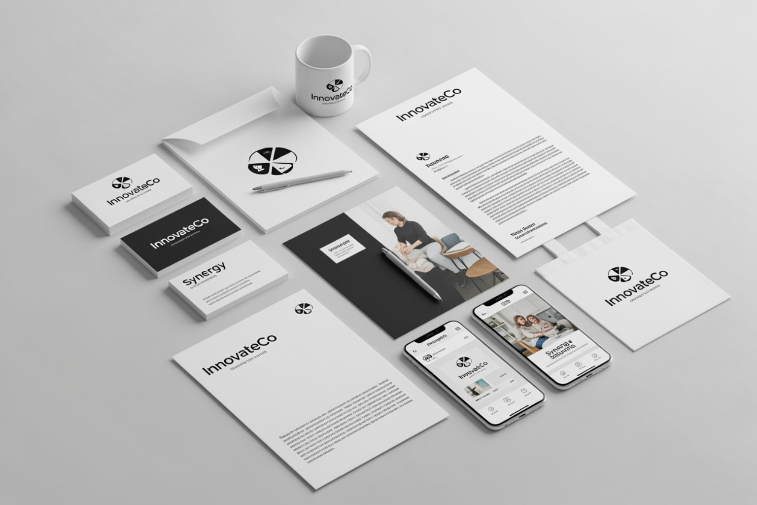 comprehensive brand style guide showing logo variations, typography hierarchy, and a primary and secondary color palette with Pantone codes. - branding packages for startups comprehensive brand style guide showing logo variations, typography hierarchy, and a primary and secondary color palette with Pantone codes. - branding packages for startups