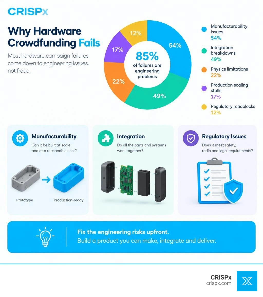 hardware failure breakdown chart: manufacturability, integration, and regulatory issues infographic hardware failure breakdown chart: manufacturability, integration, and regulatory issues infographic