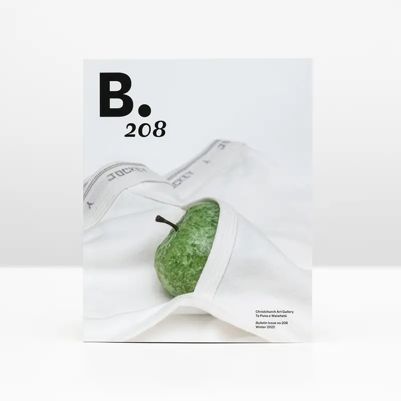 Bulletin 208 cover design for Christchurch Art Gallery. Lead by Leon White Design, and supported by head of Goulden Design, Amberley Goulden.