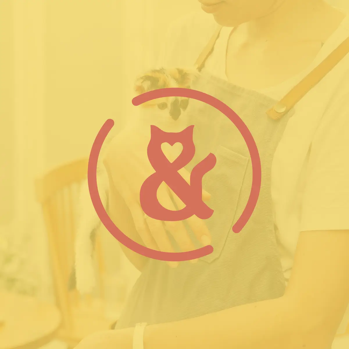 Sip & Purr cat cafe brand design case study. Sip & Purr brand mark logo overlaying an image of a barista holding a kitten.