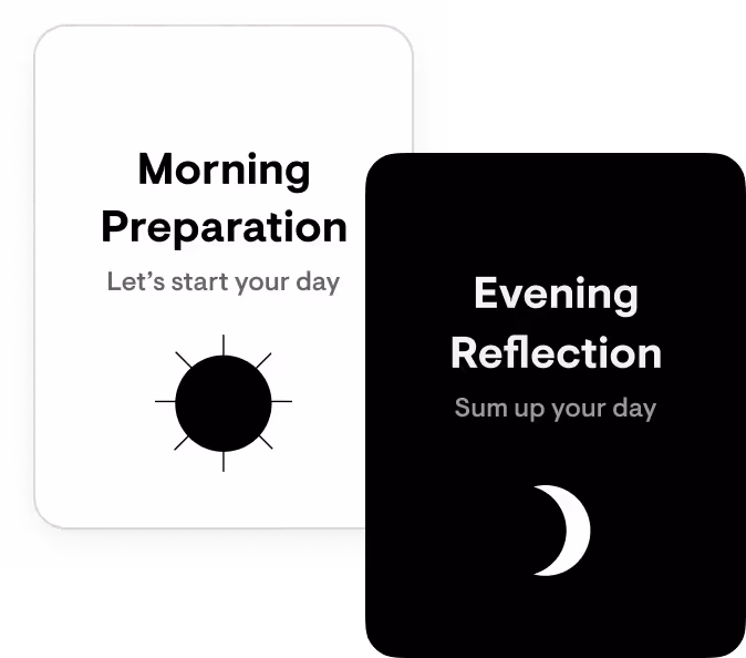 Blurbs saying morning preparation and evening reflection