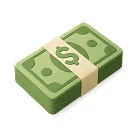 Stack of green US dollar bills wrapped with a beige band.