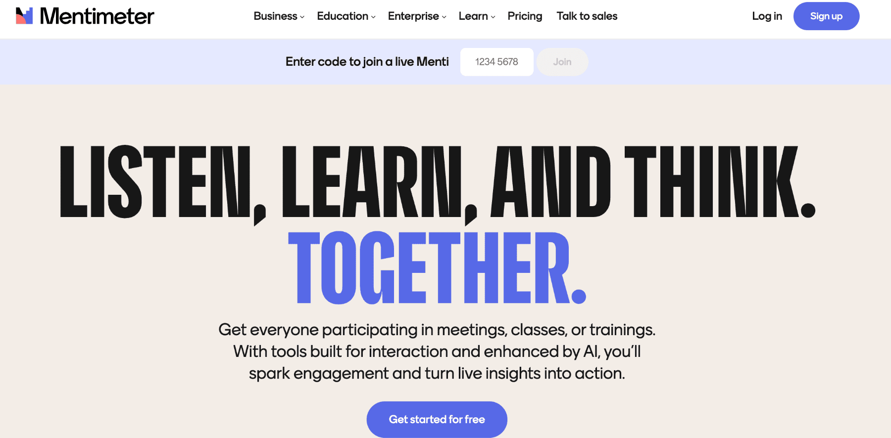 Mentimeter homepage