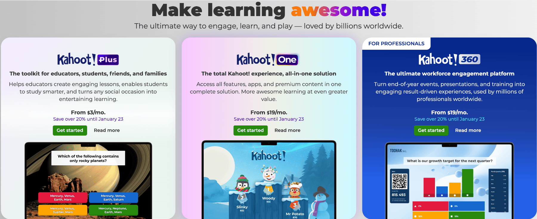Kahoot homepage