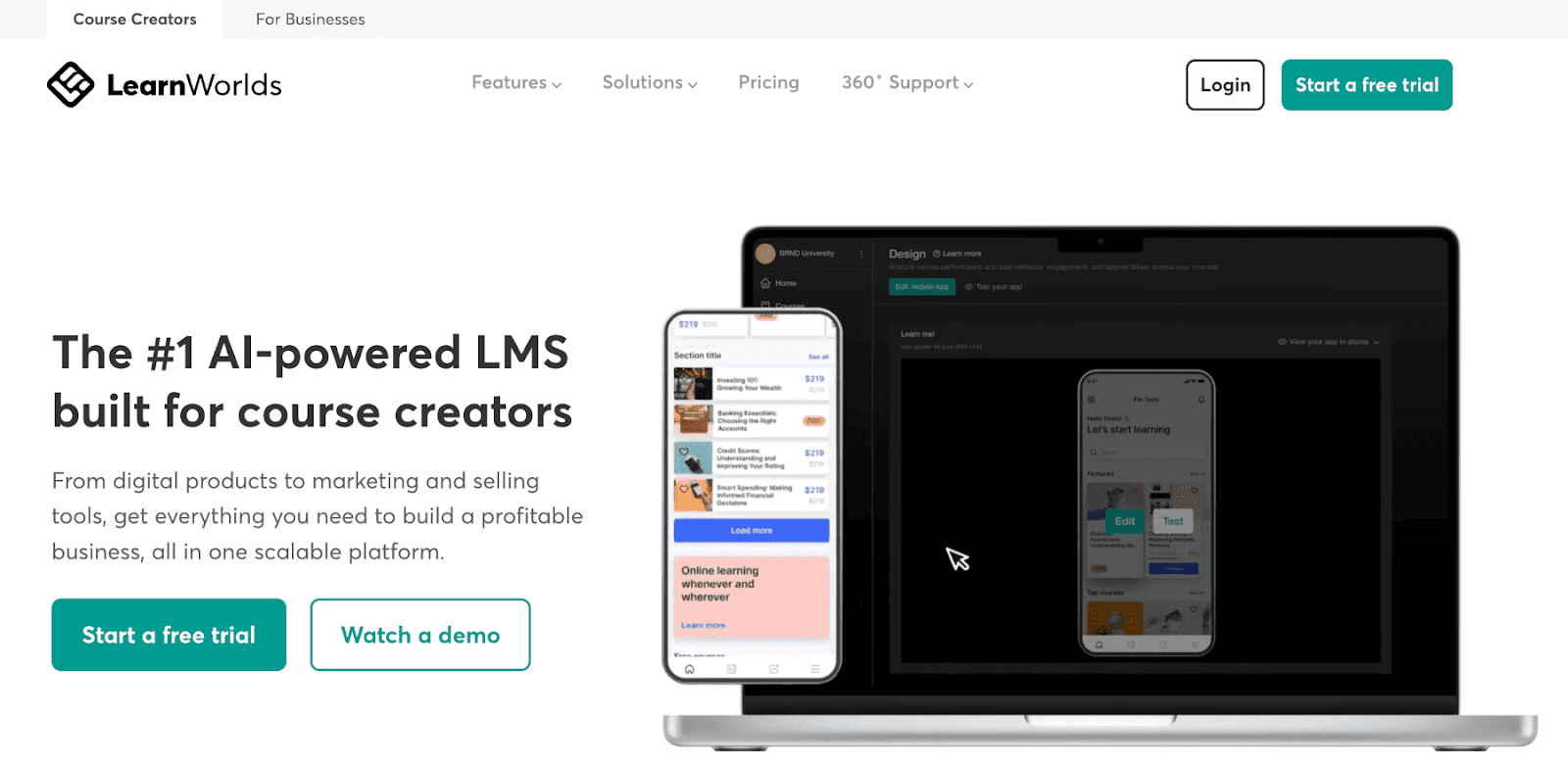 LearnWorlds homepage