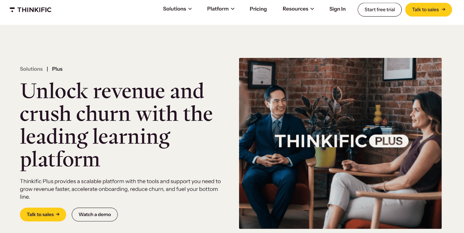 Thinkific Plus homepage