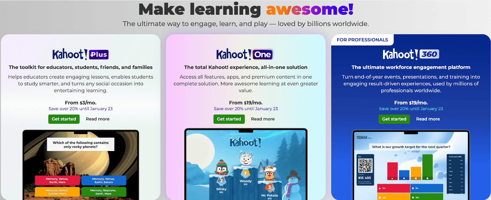 Kahoot homepage