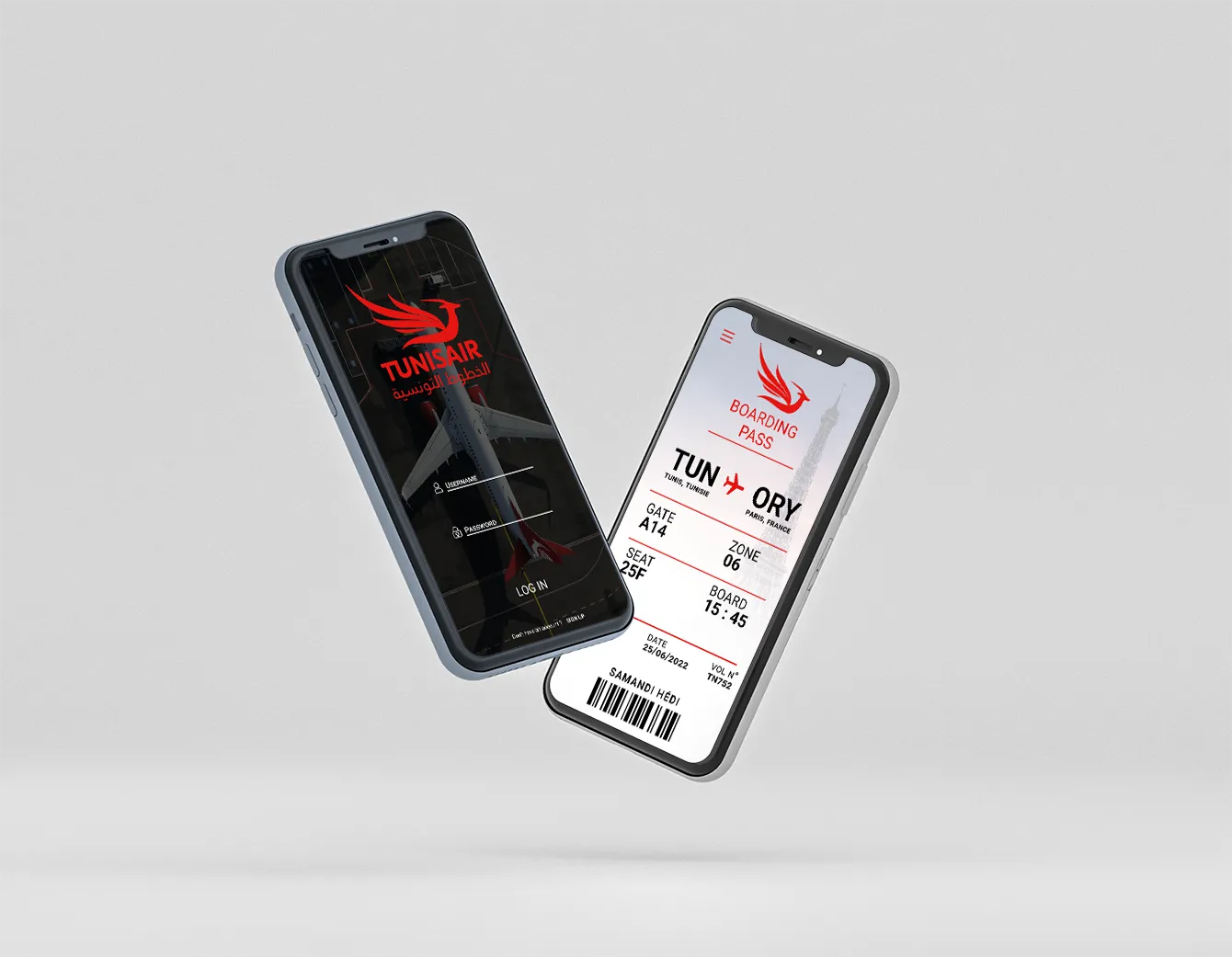 Mockup de l’application mobile Tunisair redessinée