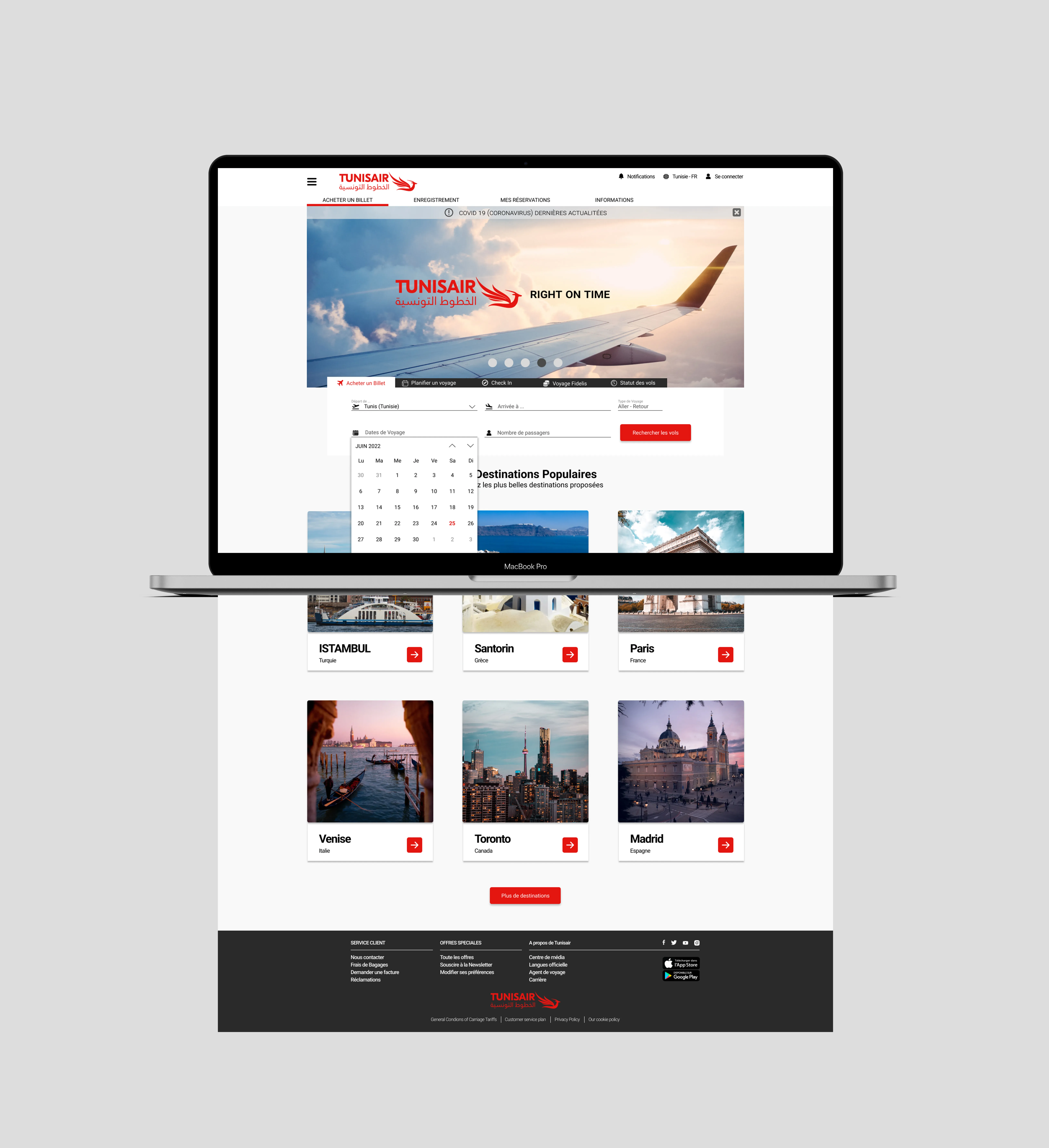 Site web Tunisair redessiné, présenté sur un MacBook