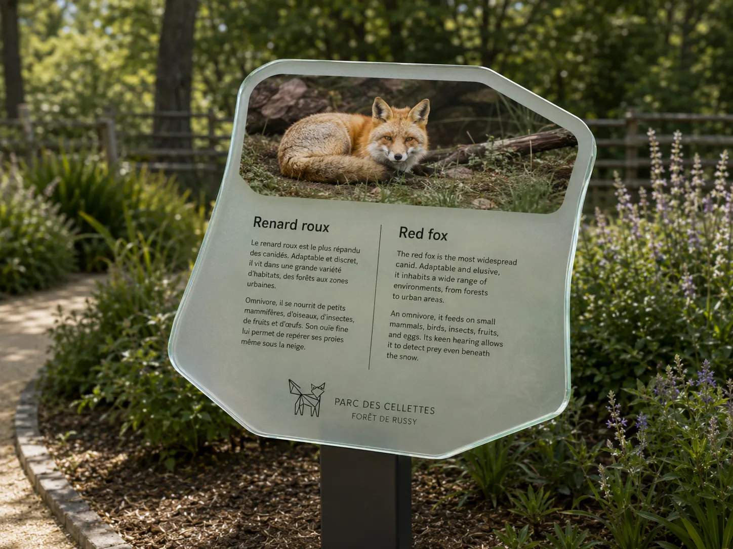 Panneau d’information sur le renard roux, Parc des Cellettes
