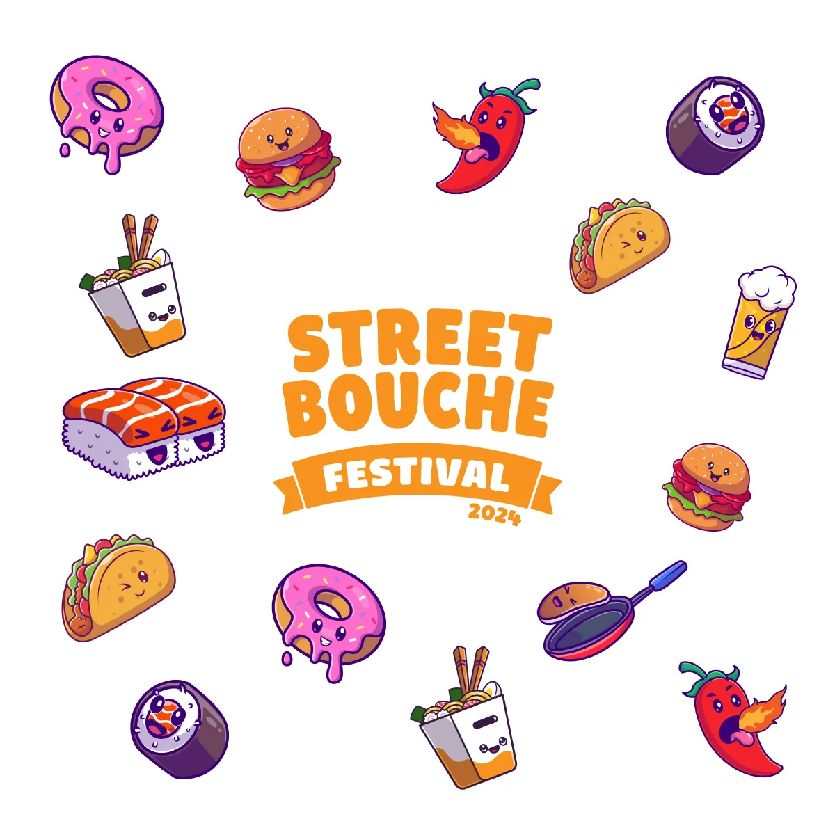 Illustration kawaii d’un burger, Street Bouche Festival