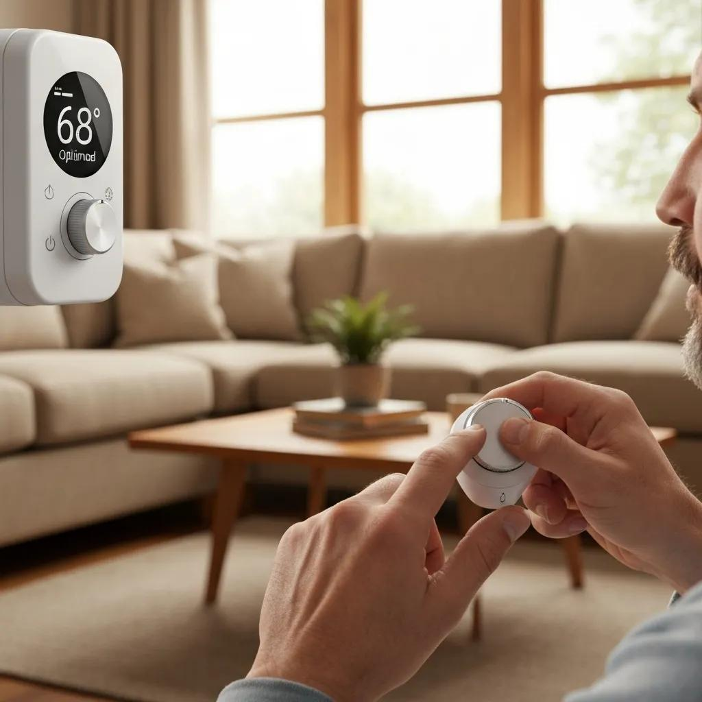 Close-up of a smart thermostat being adjusted for summer energy savings, representing optimal cooling strategies