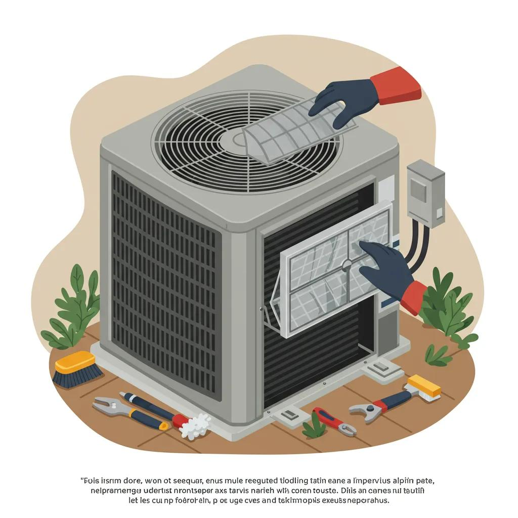 Homeowner performing DIY maintenance tasks on an air conditioning unit, highlighting essential upkeep