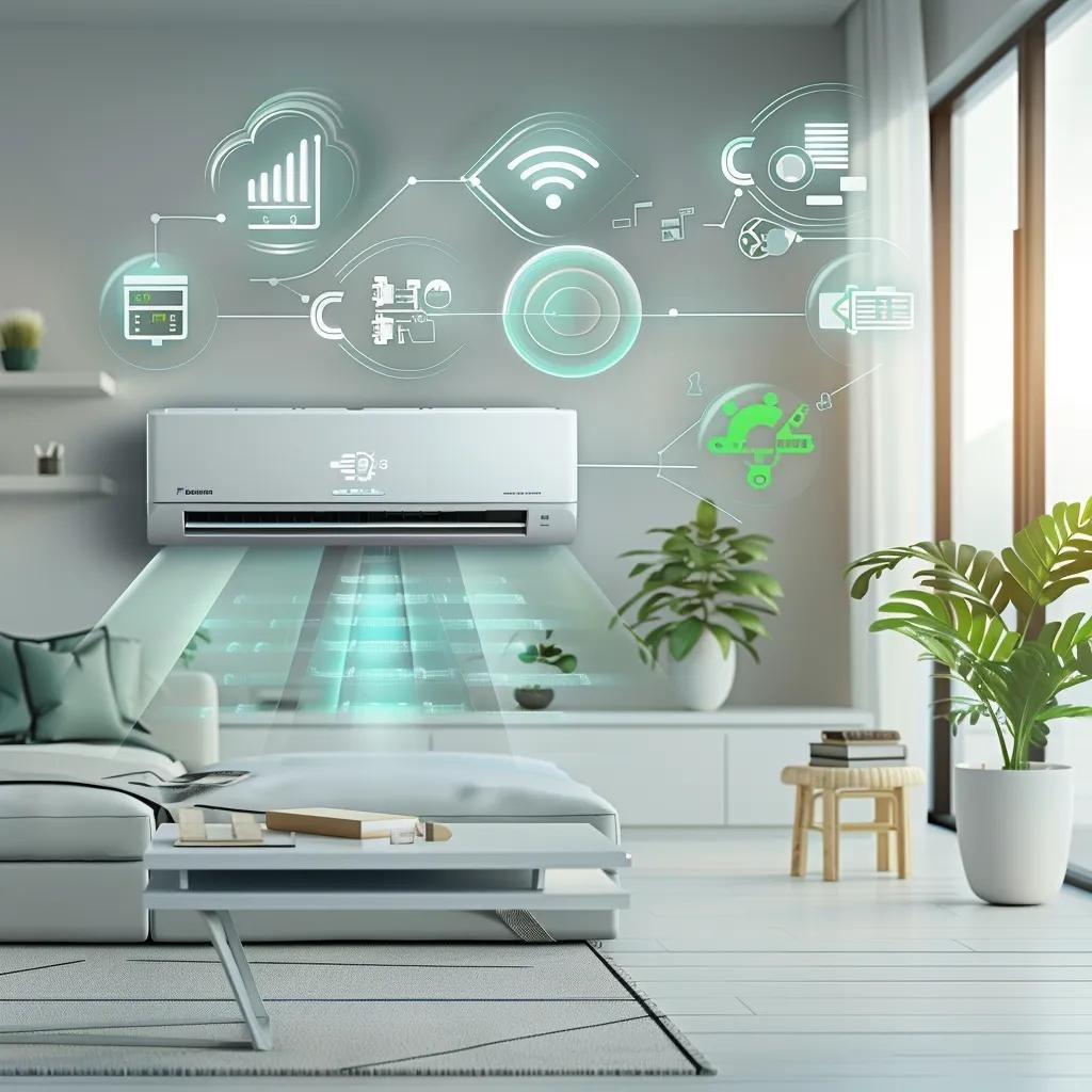 Advanced air conditioner mode symbols including sleep, timer, swing, turbo, and eco