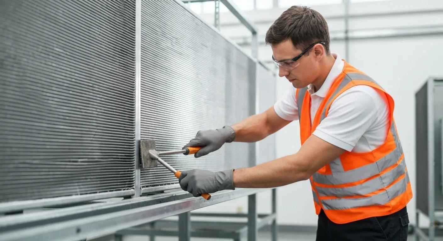 Technician cleaning an evaporator coil to maintain optimal efficiency