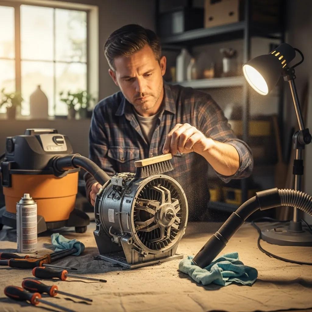 Homeowner performing safe maintenance on an air handler and blower motor