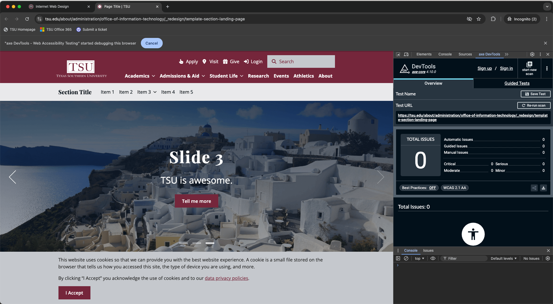 Zero Issues reported from axe DevTool from template