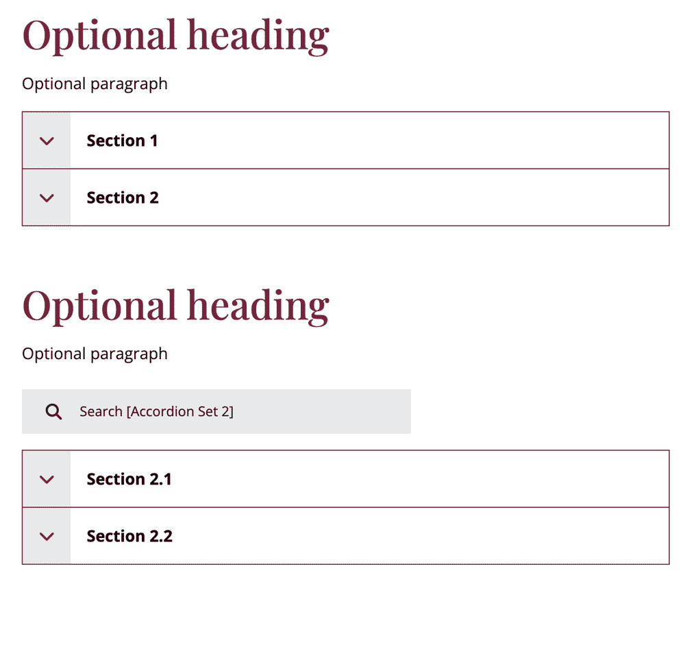 Searchable accordions with animated expanded and collapse