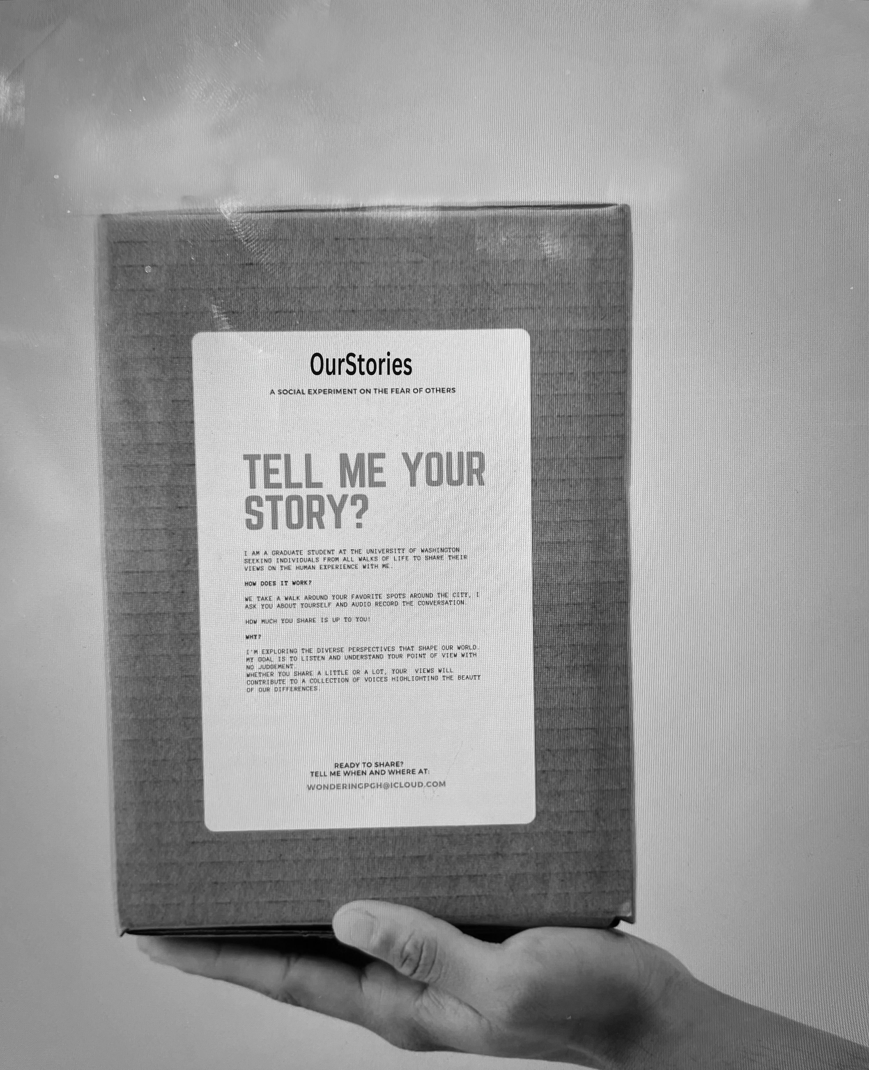 OurStories flyer on box