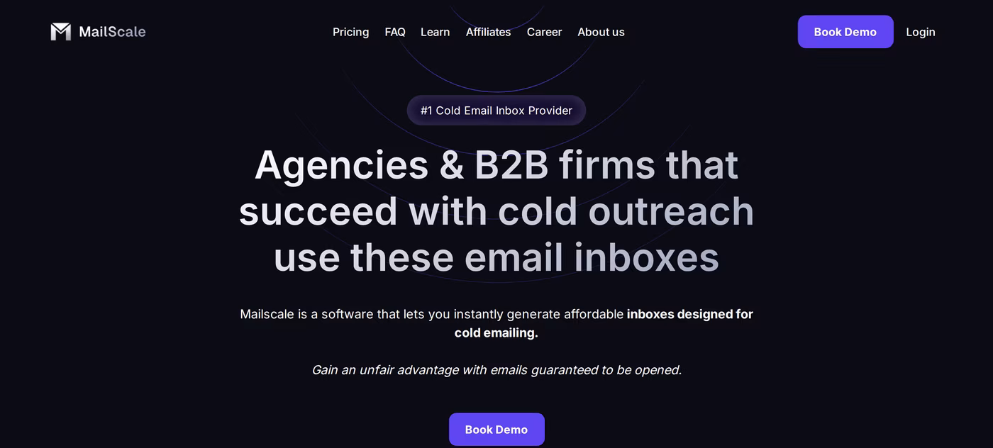 Mailscale homepage hero - #1 cold email inbox provider for agencies and B2B firms