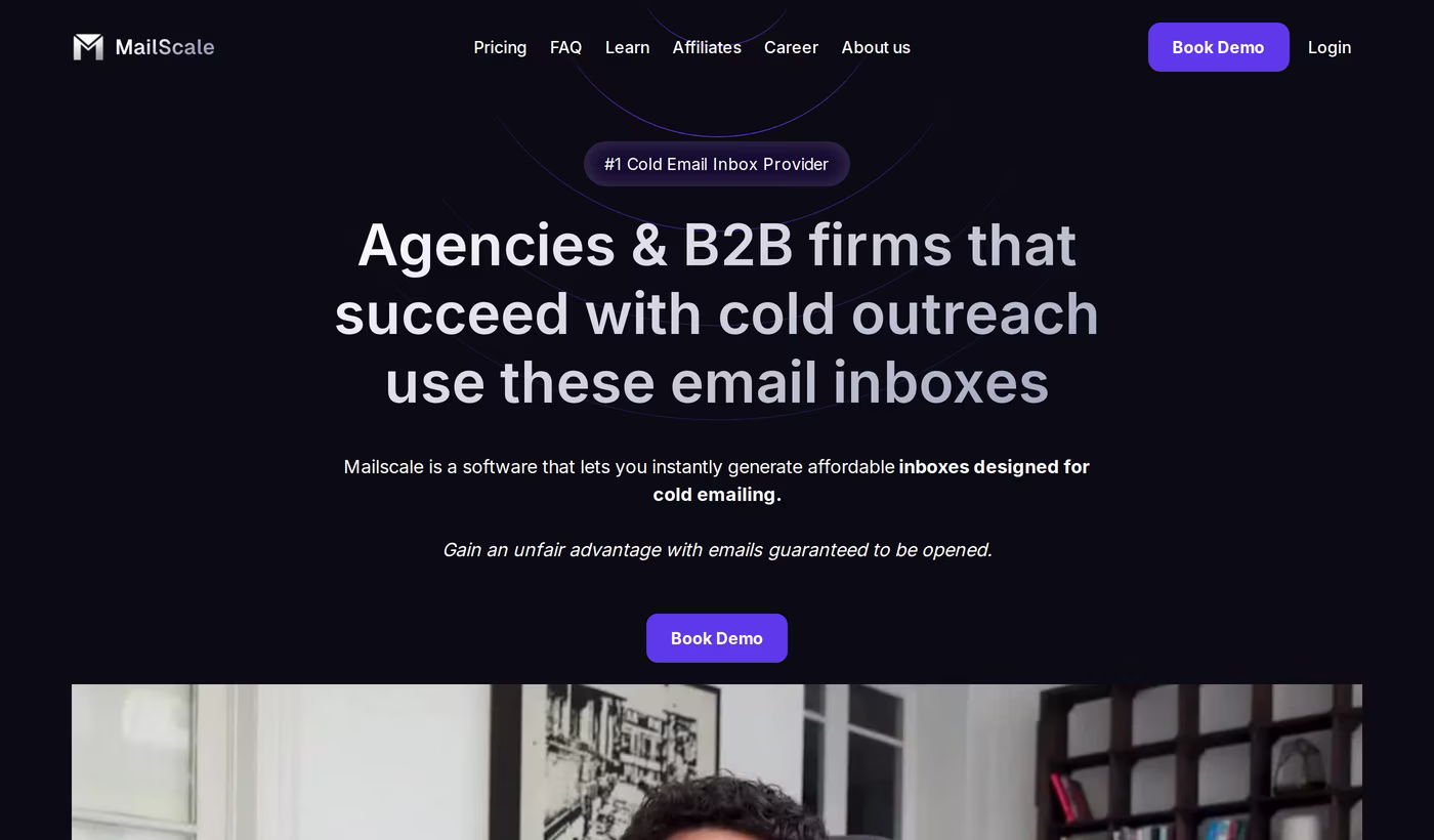 Mailscale homepage hero reading Agencies and B2B firms that succeed with cold outreach use these email inboxes