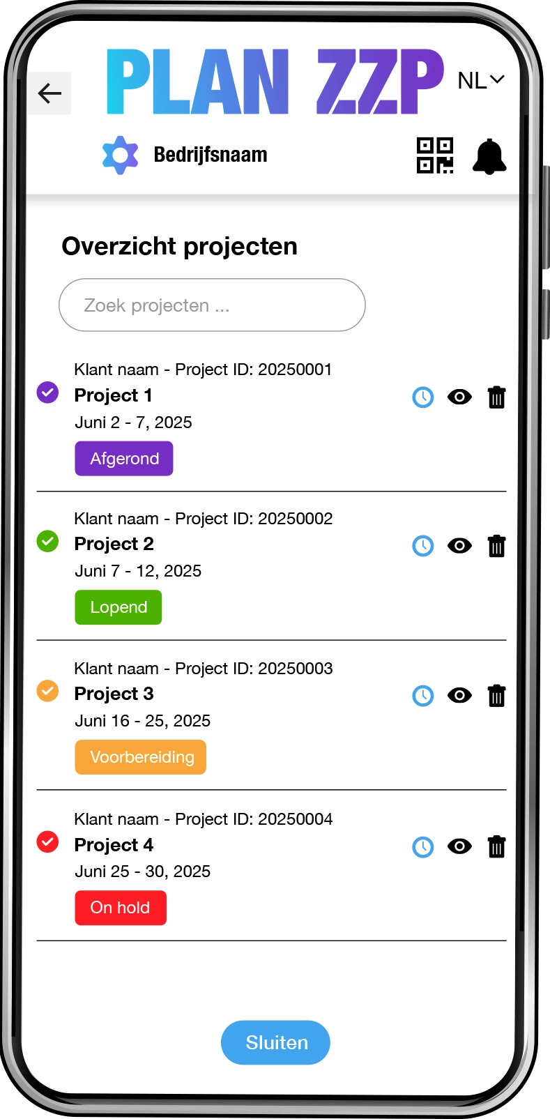 Projectplanning overzichtelijk in app en webapplicatie met PLAN ZZP