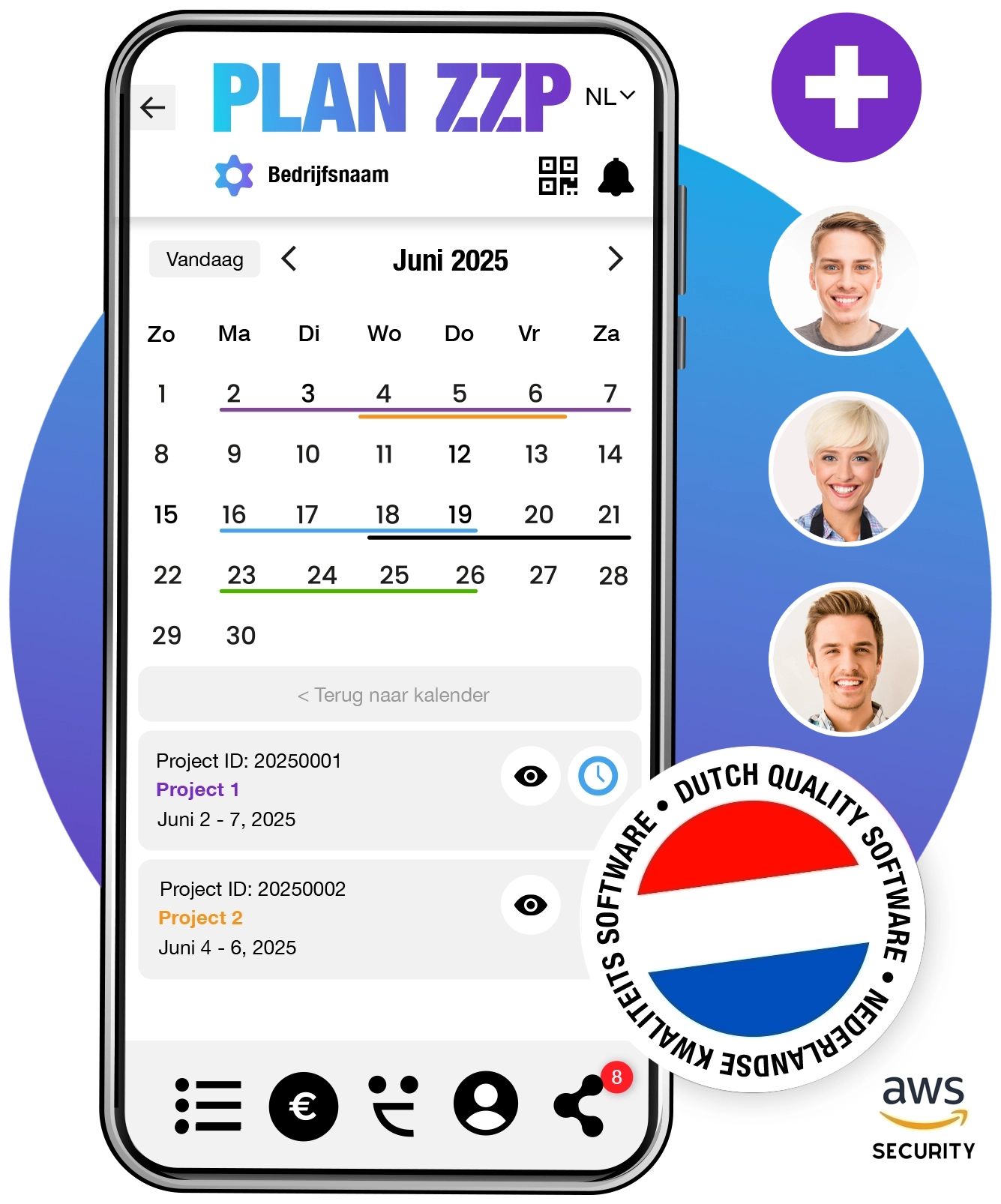 Plan ZZP app voor Apple iOS, Android en laptop