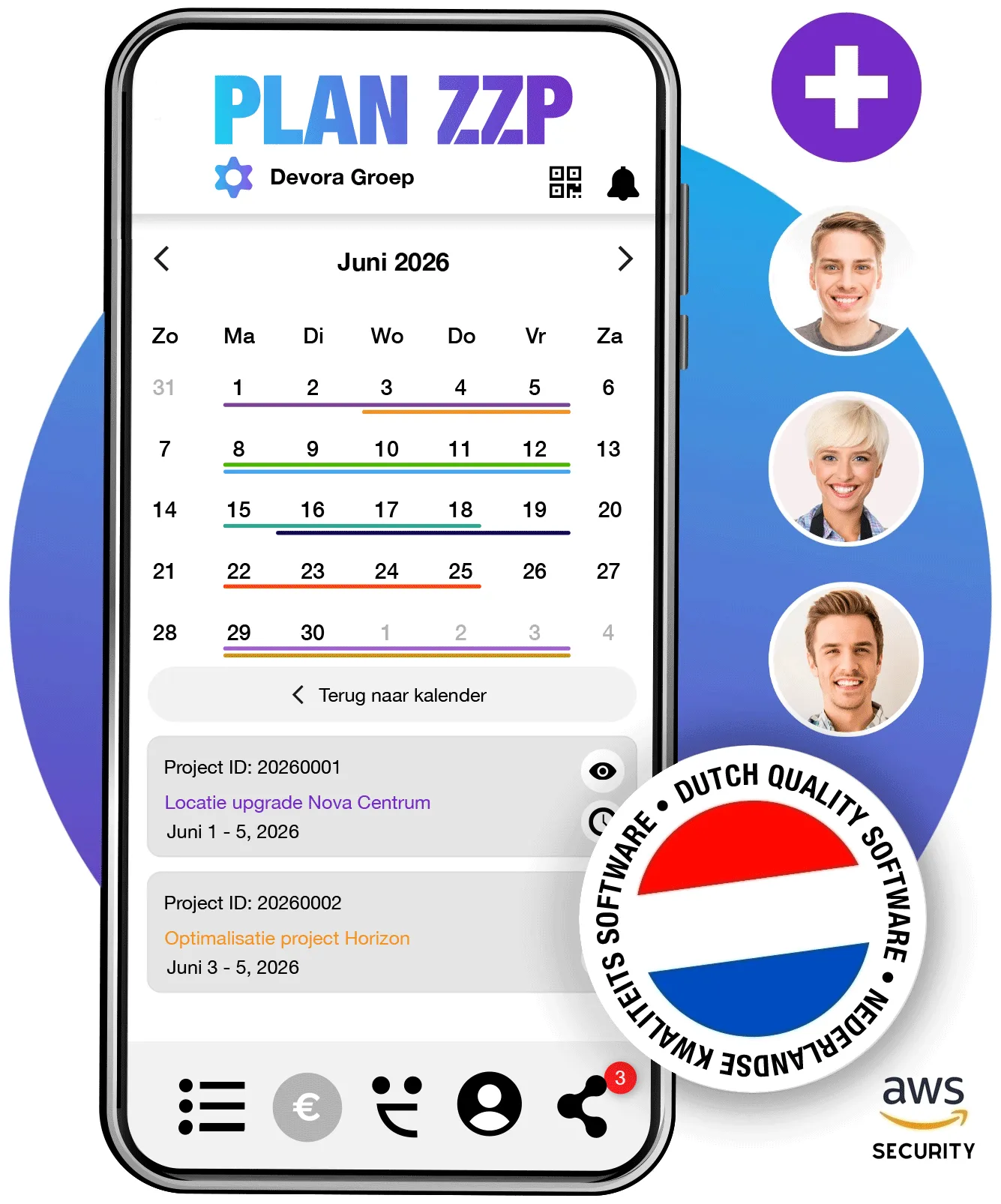 Plan ZZP app voor Apple iOS, Android en laptop