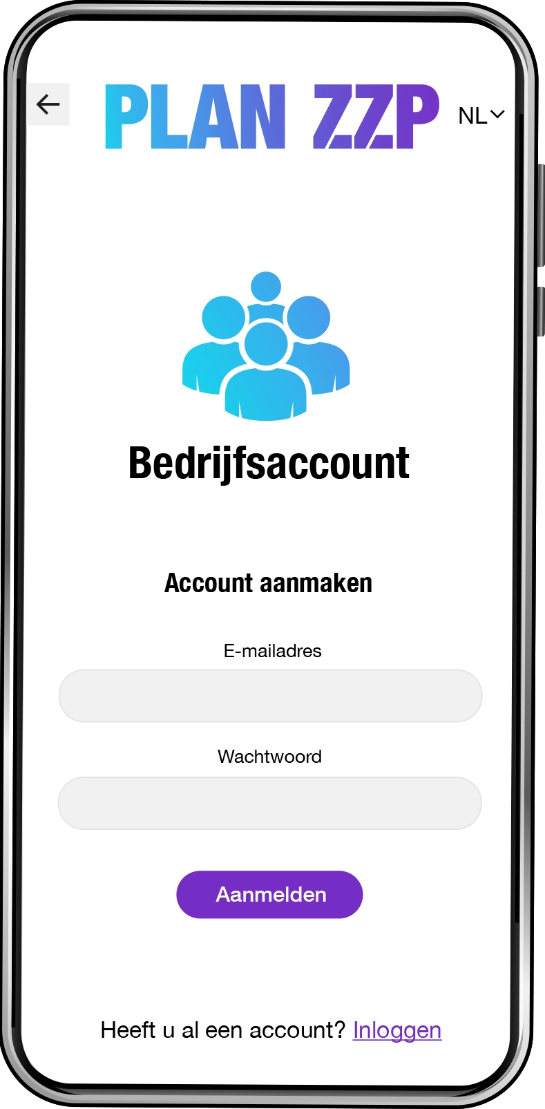 Account aanmaken - PLAN ZZP app