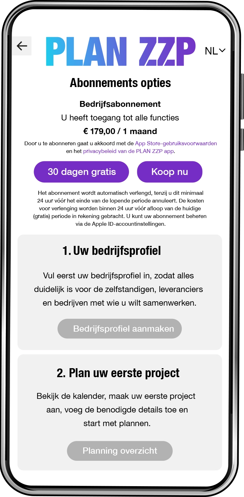 Plan uw eerste project - PLAN ZZP app