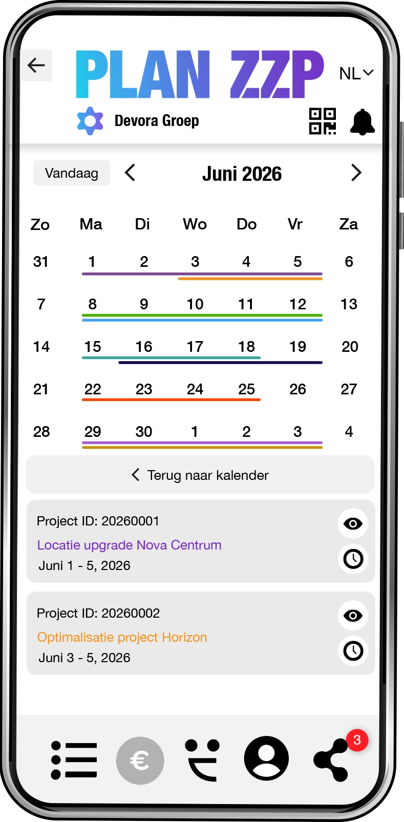 Beschikbaarheid ZZP'ers en medewerkers PLAN ZZP app