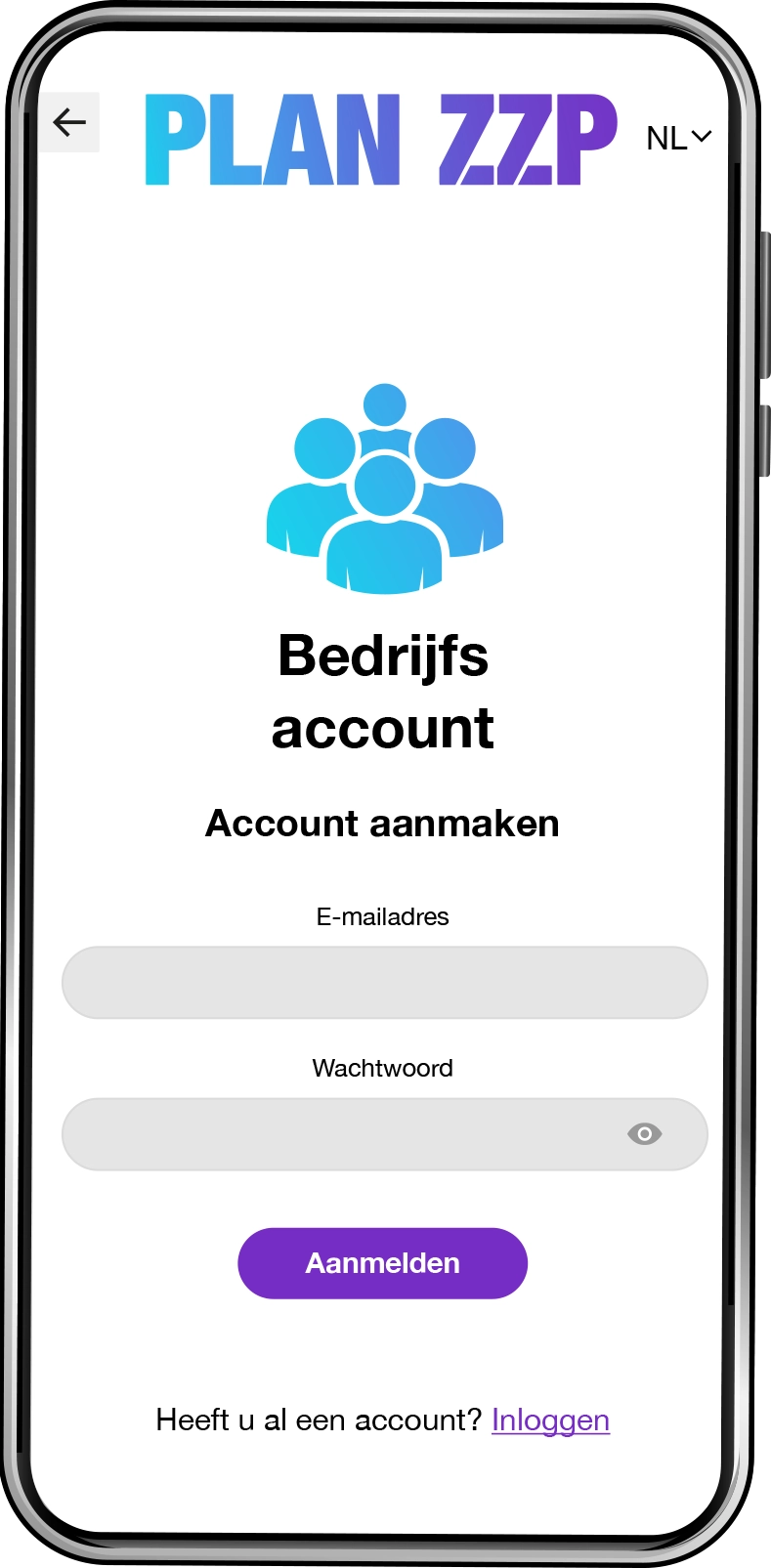 Account aanmaken - PLAN ZZP app