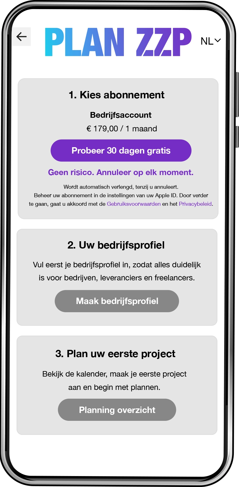 Plan uw eerste project - PLAN ZZP app